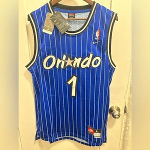 NWT Nike Anfernee Penny Hardaway Blue/White pin-striped Orlando Magic jersey. Lg